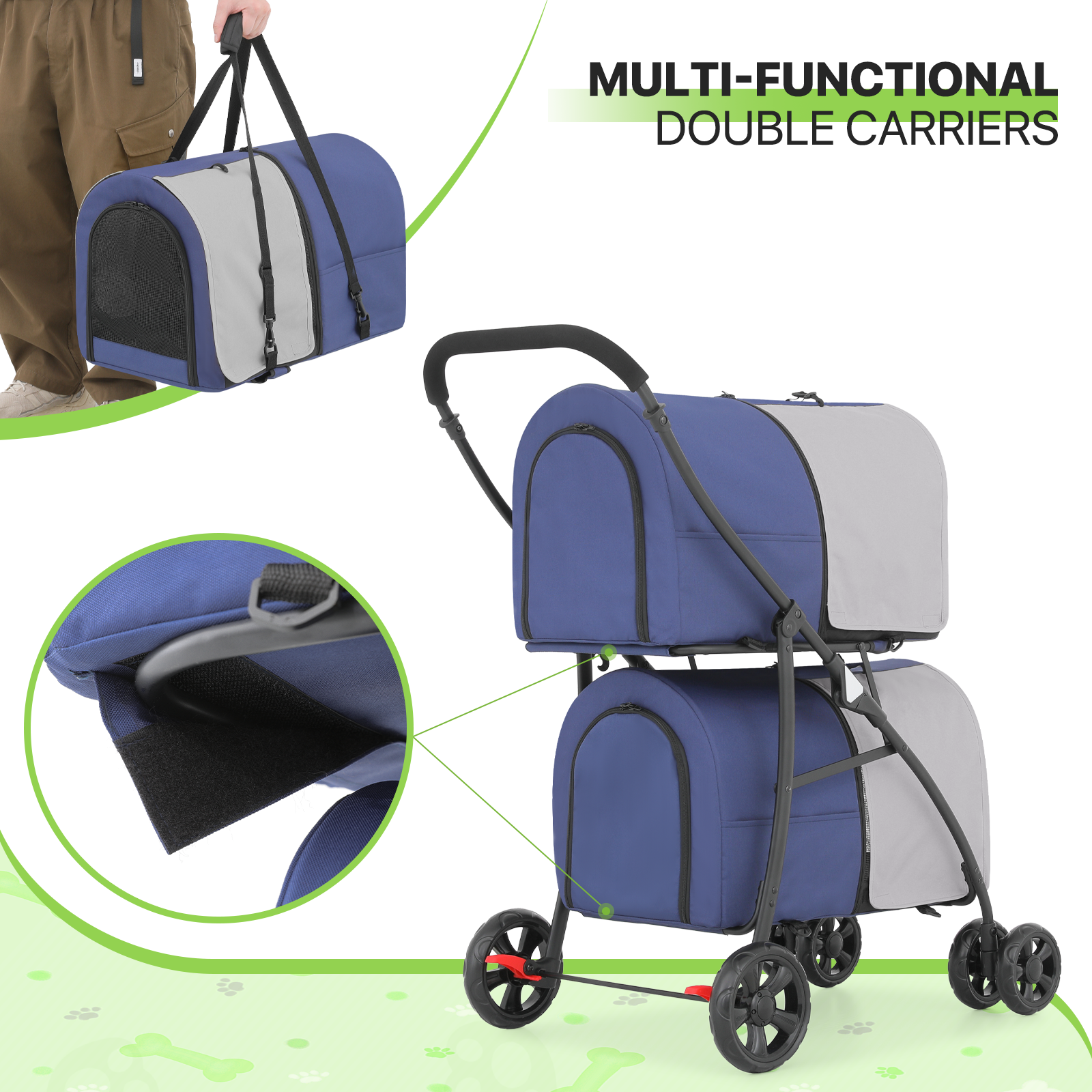 4 Wheels Double Breathable Pet Dog Stroller Folding Cat Cage Pet Travel Carrier