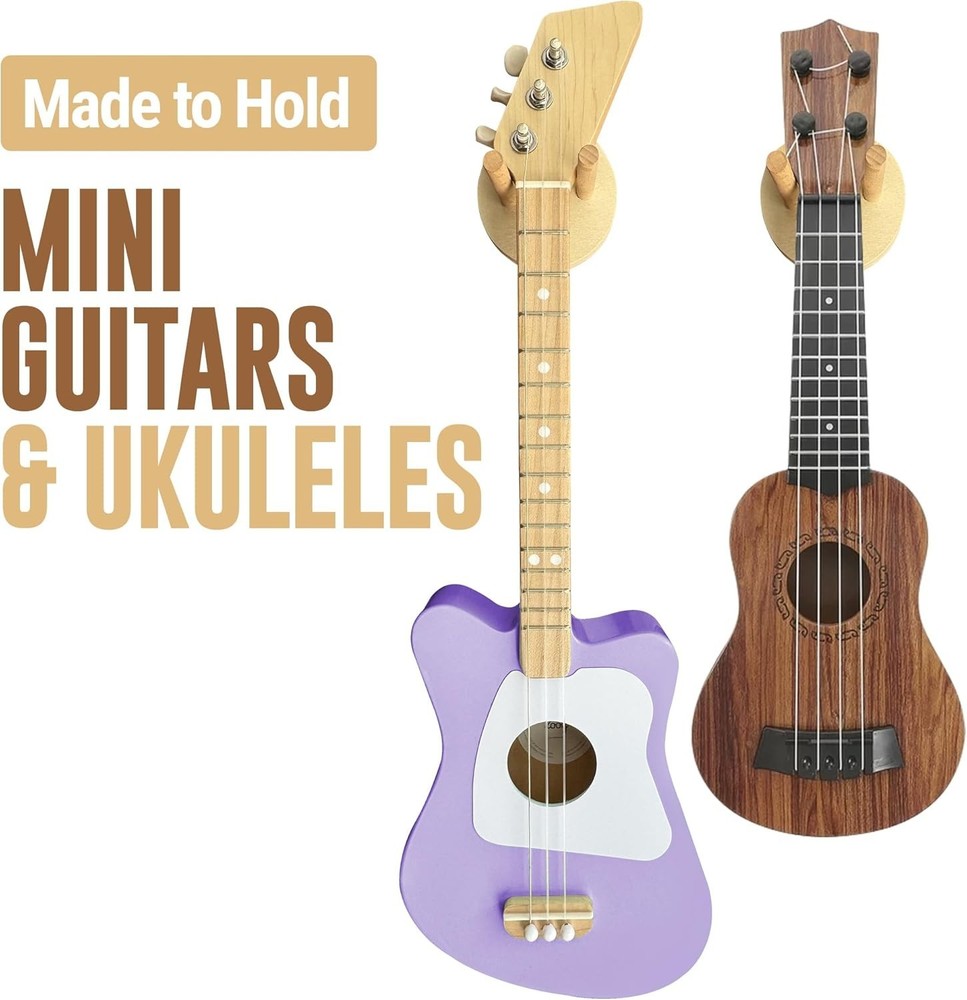 Stylish 2 Pack Guitar Wall Mounts - Real Wood & Adjustable for Mini Instruments