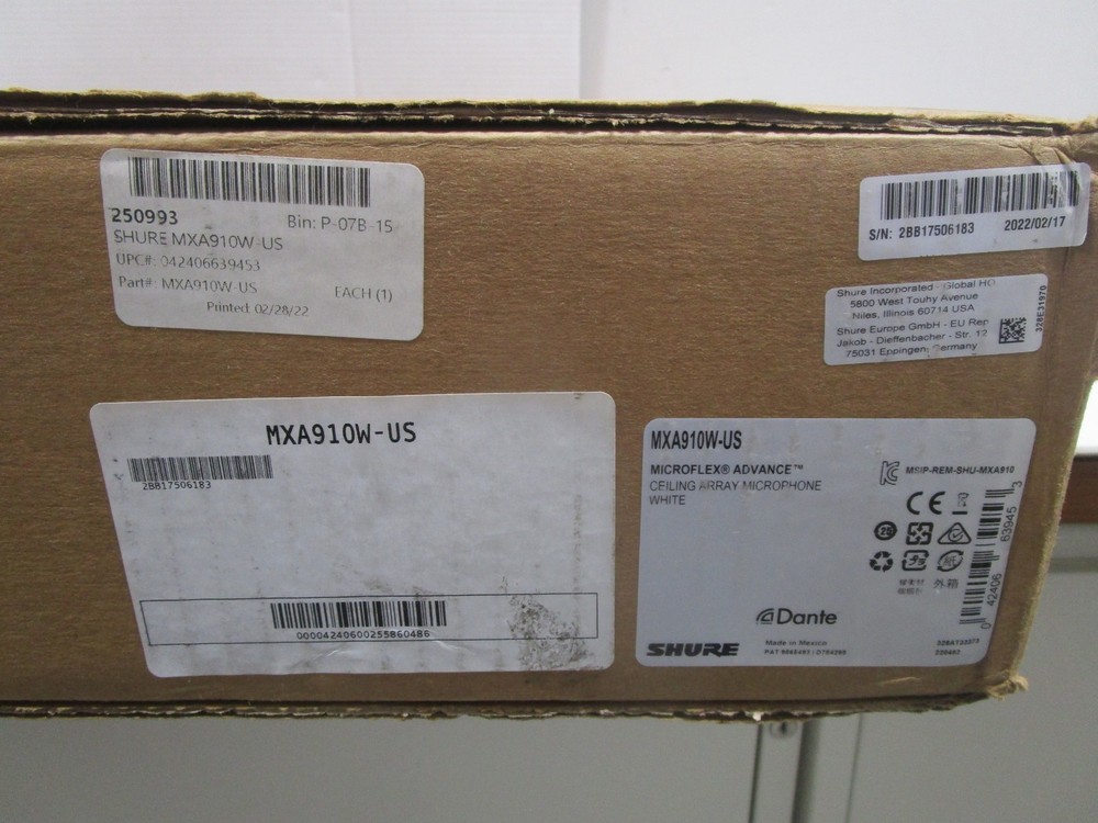 SHURE MXA910W US 24x24 Ceiling Array Microphone White NEW OPEN BOX FREE SHIP