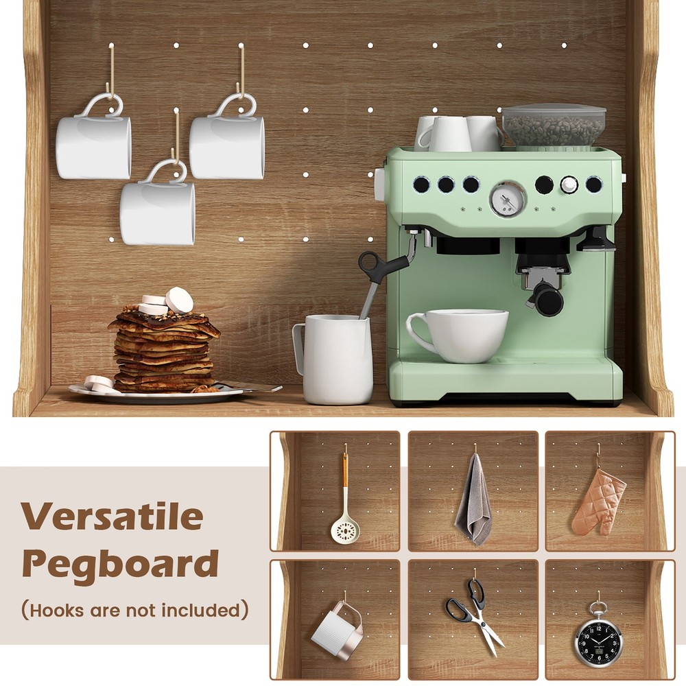 Coffee Bar Cabinet w/Pegboard Storage Drawer & Adjustable Shelf Buffet Sideboard