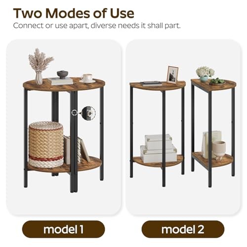 Side Table, Small End Table Set of 2, Half Round Side Table, Half Moon Brown