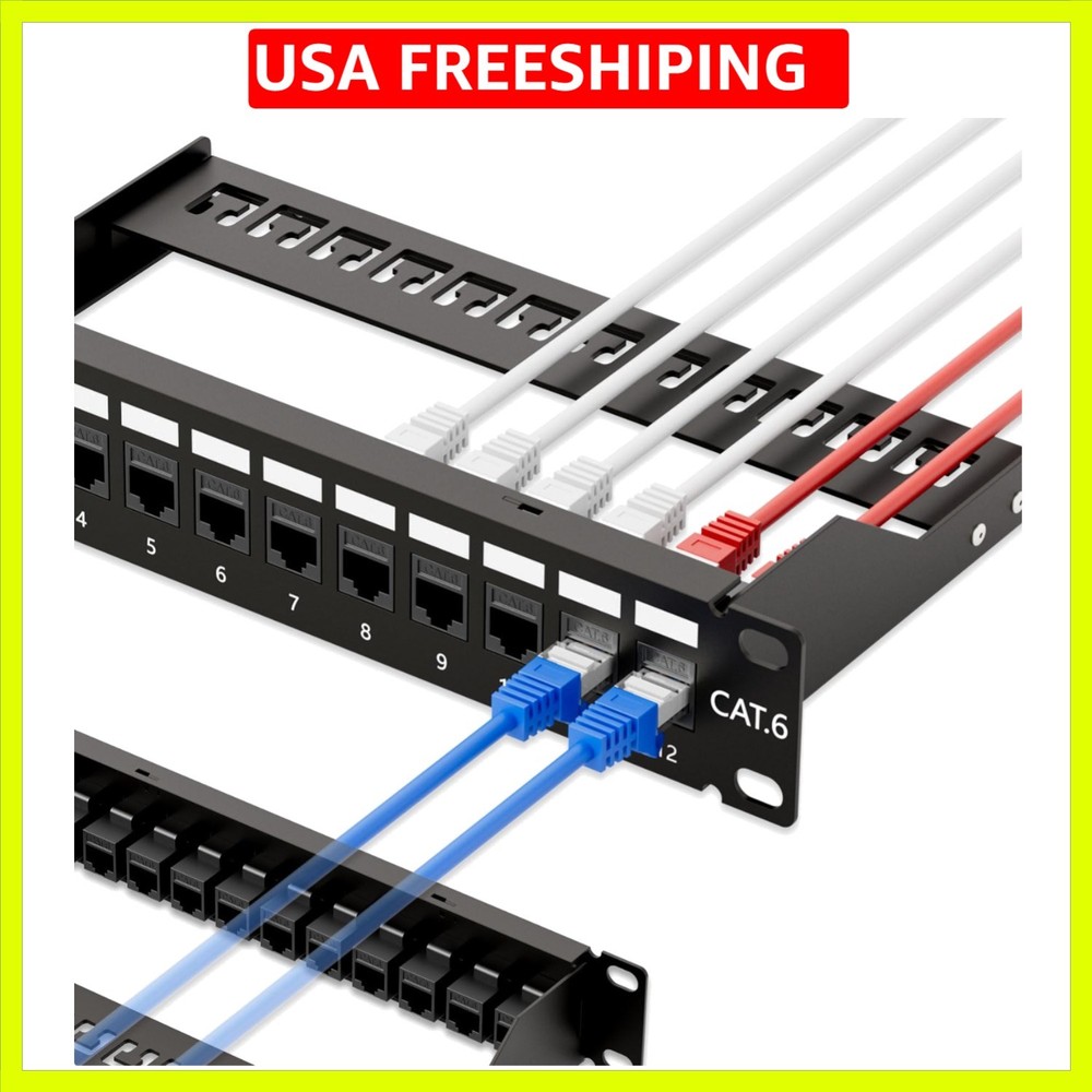 10Gbps Patch Panel 12 Port, 10-Inch Through Coupler RJ45 Cat6 Patch Panel wit...