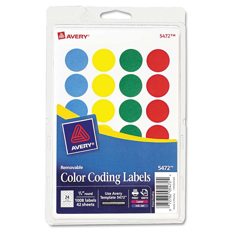 Avery® Printable Removable Color-Coding Labels, 3/4" dia, Assorted, 1008/Pack