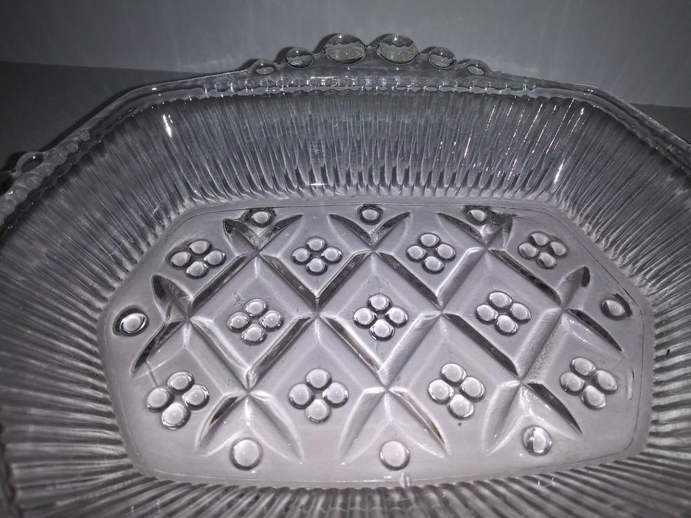 Depression Patterned Glass Double Handled Hobnail Tray