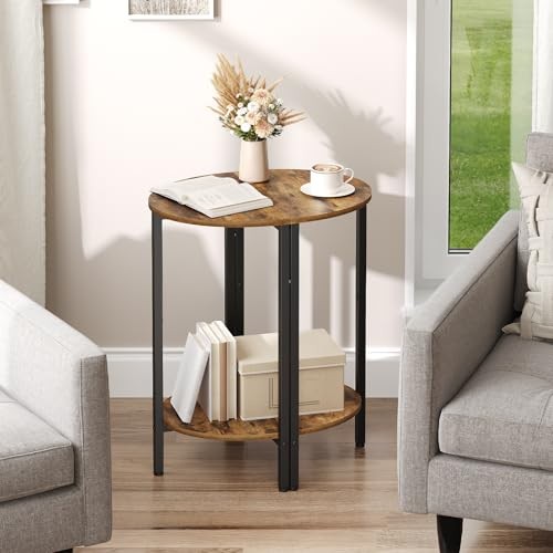 Side Table, Small End Table Set of 2, Half Round Side Table, Half Moon Brown