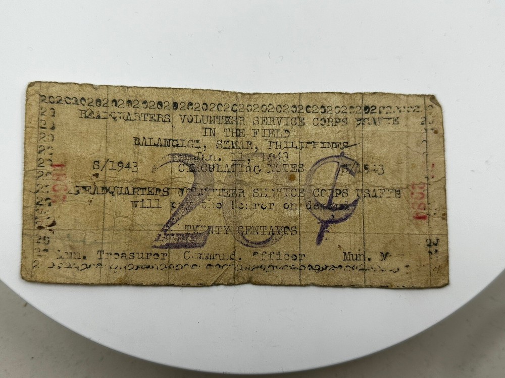 1943 PHILIPPINES SAMAR WWII HAND TYPE PAPER MONEY - WAR NOTE!