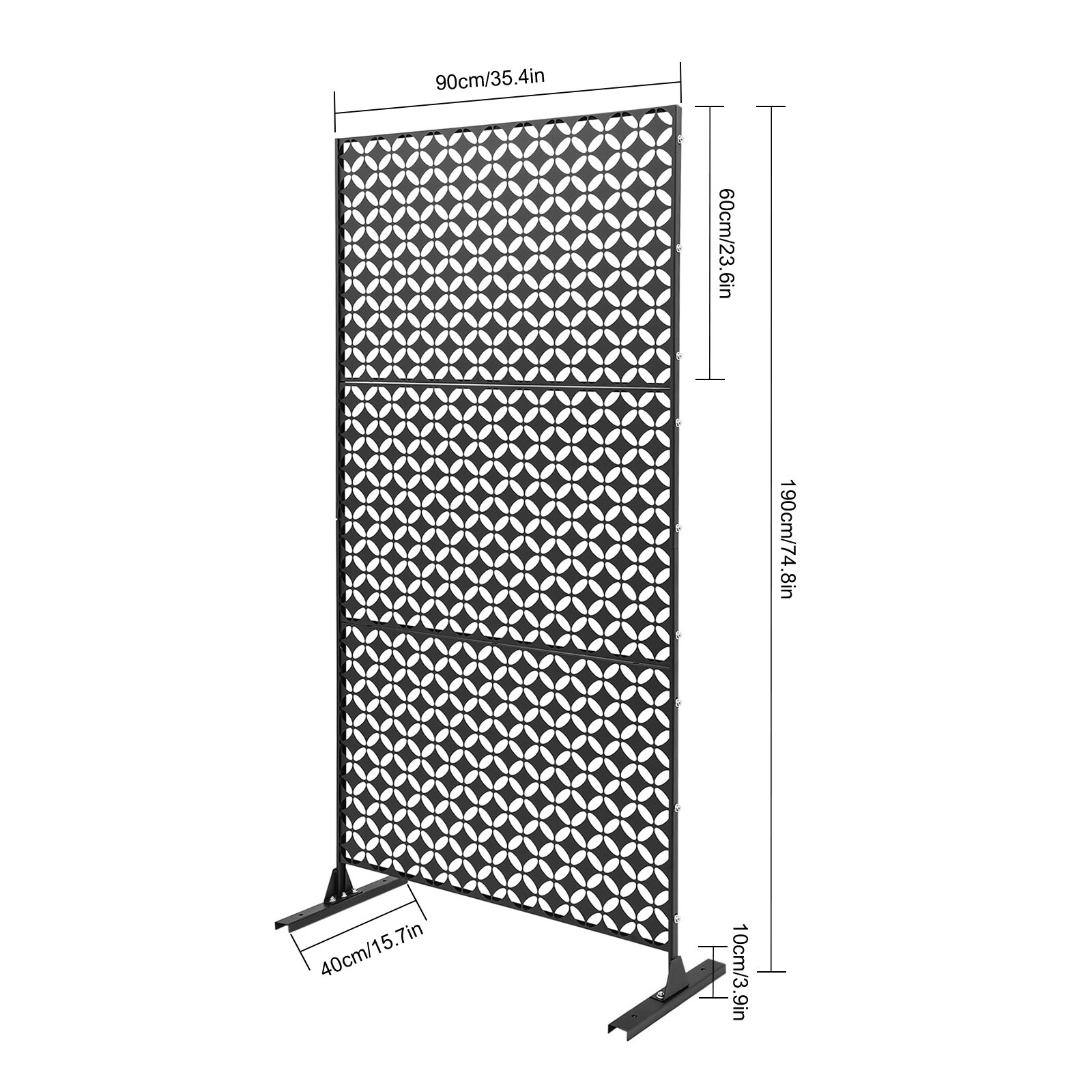 Black 35.4*74.8in Privacy Screen Freestanding Laser Cutting Privacy Fence Screen