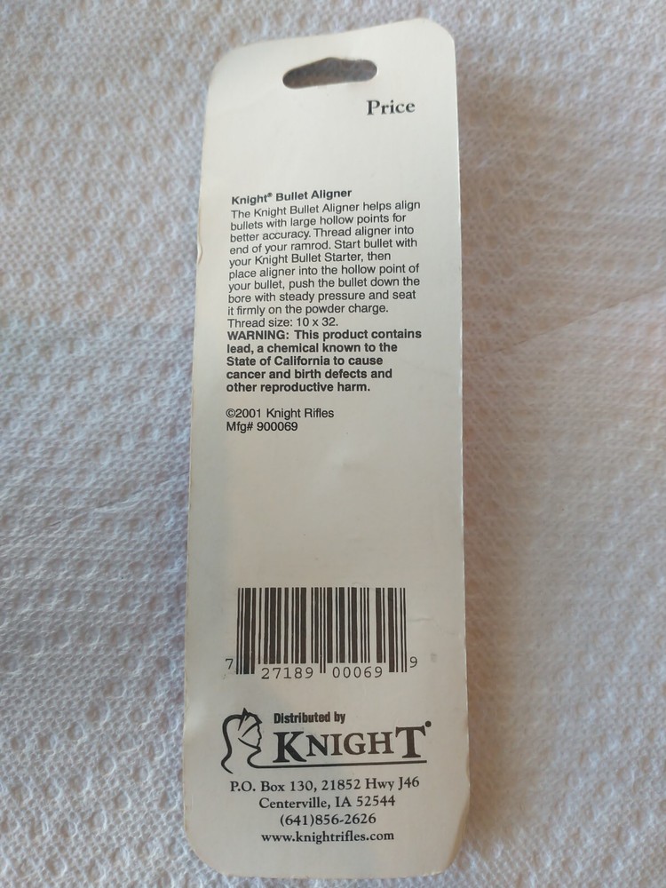 Knight Black Powder MuzzleLoader Bullet Aligner Alignment 10-32 Threads # 900069