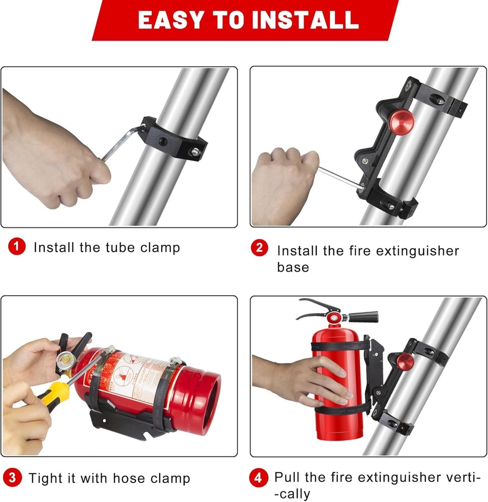 UTV Fire Extinguisher Mount Kit - Aluminum Adjustable Quick Release Roll Bar Car