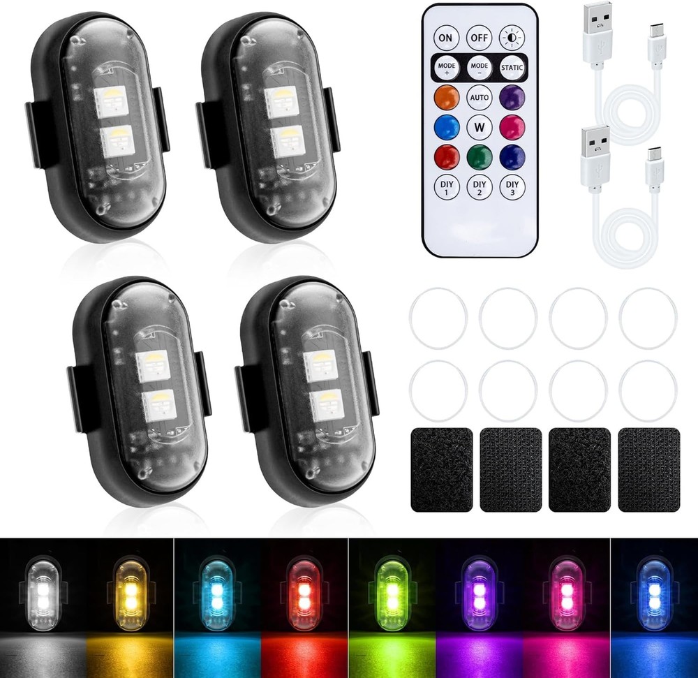 4 Pcs Magnetic LED Strobe Lights with Remote - 8-Color Waterproof Warning