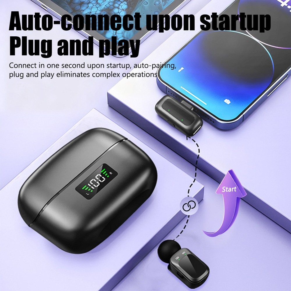 Wireless Microphone Mini Mic for iPhone/Android Phone, LED Display Lavalier Mic