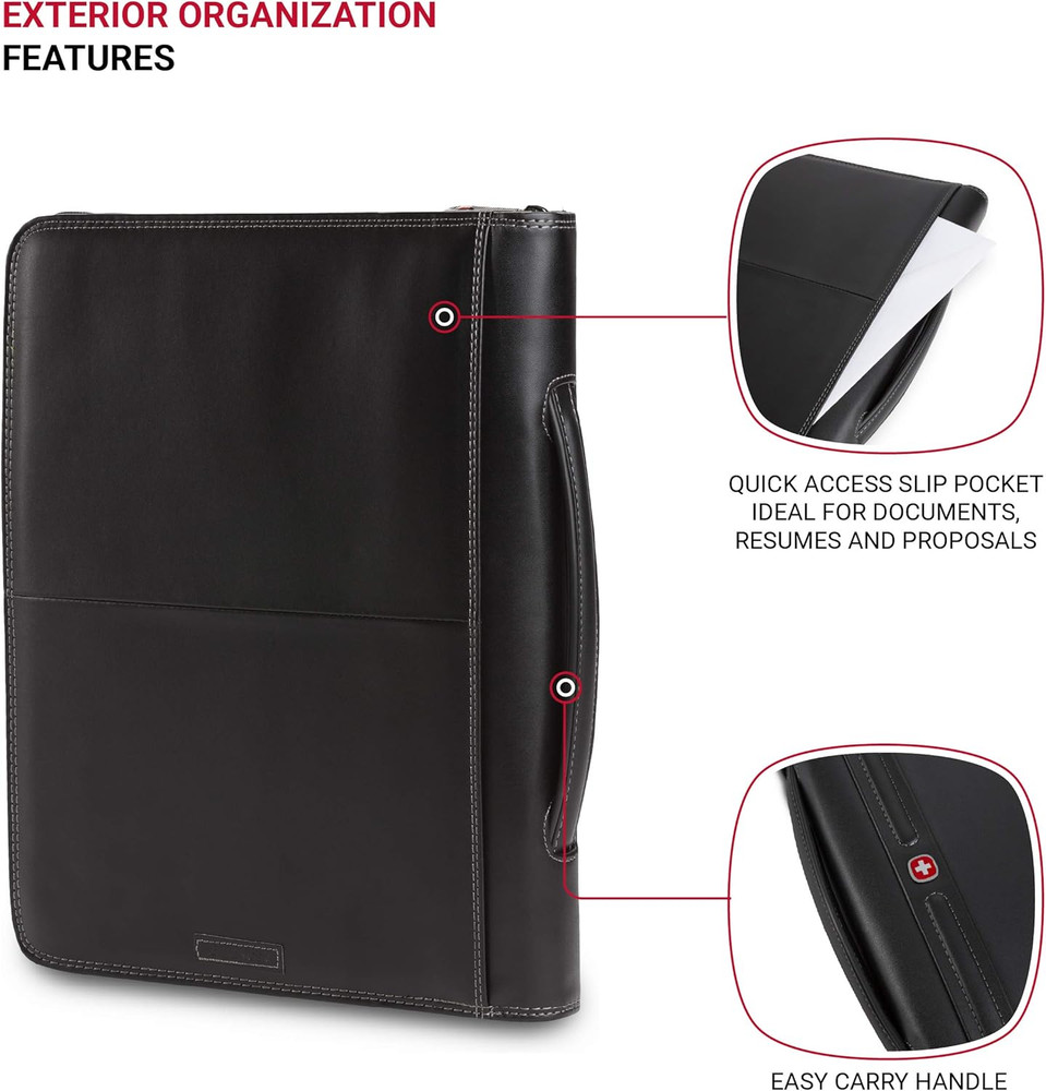 Concept Zippered Padfolio, Padded Document Organizer, Black