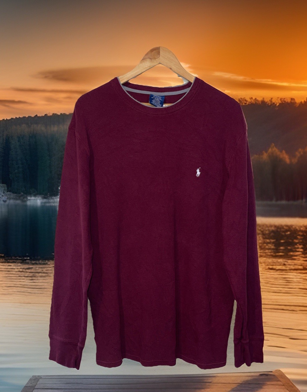 Polo Ralph Lauren Sleepwear Shirt Men 2XL Waffle Knit Maroon Logo Preppy