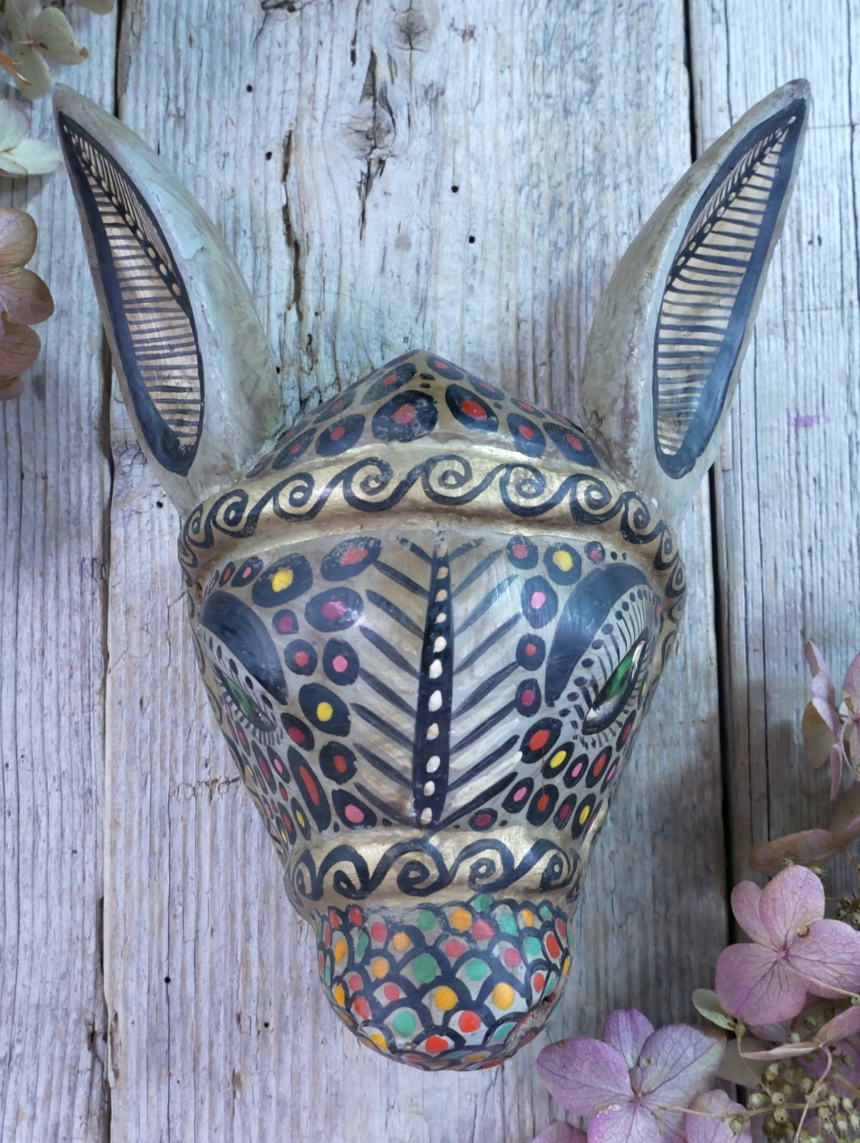 Donkey Mule Wood Mask Handmade Guerrero Mexican Folk Art Distressed to Look Old