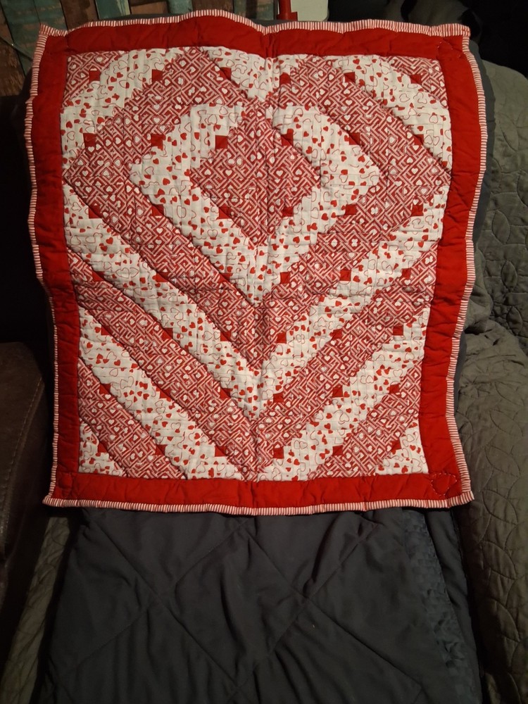 1 Handmade Quilt Sections, Red & White Hearts Design
