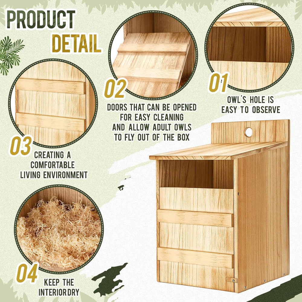 2 Pack Large Wooden Squirrel & Owl House – Outdoor Nesting Box Kit, Easy Assembl