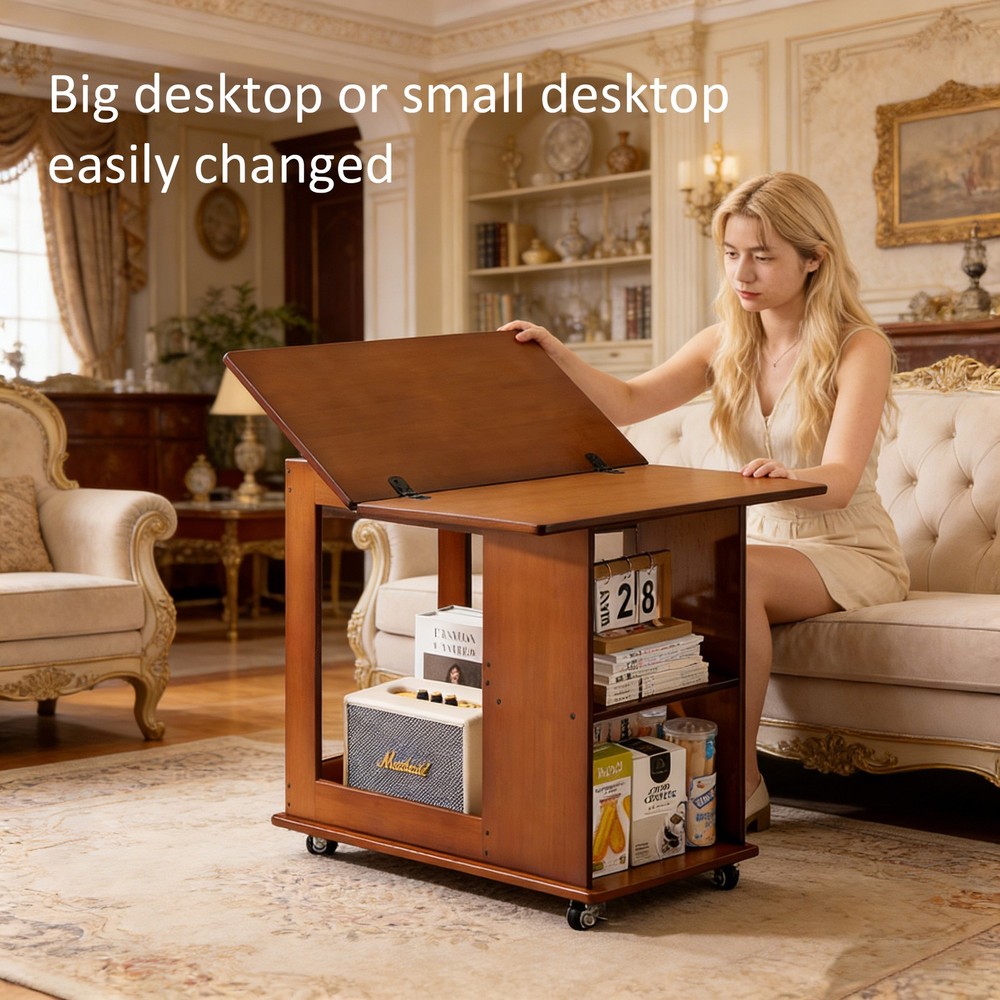 Bamboo folding edge table with movable storage, foldable tabletop suitable for