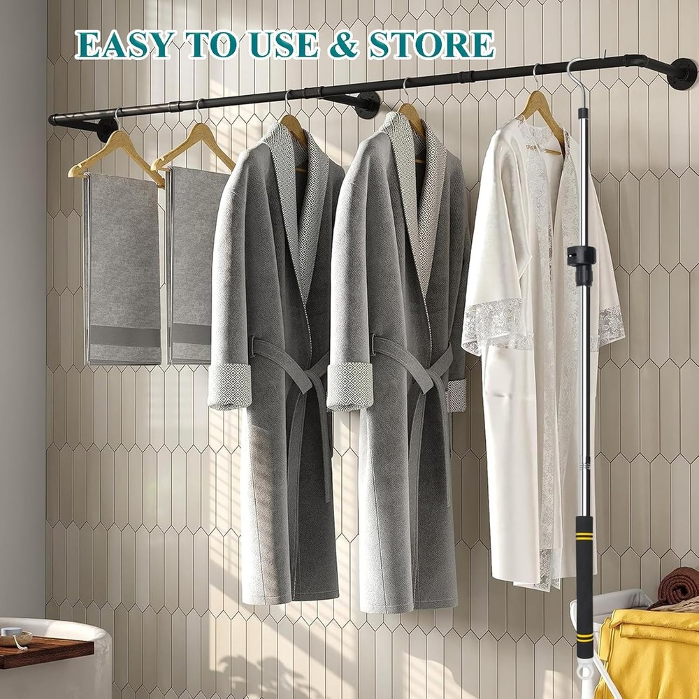 Clothes Hanger Reaching Hook Telescopic Adjustment clothes hook pole Light & can