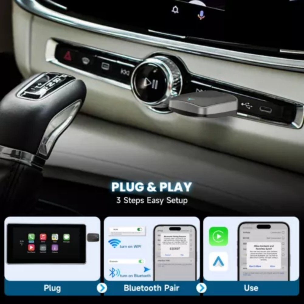 CarPlay & Android Auto Adapter - 2-in-1 Wireless Plug & Play USB Dongle