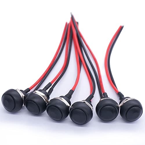 /6Pcs 12mm Momentary Push Button Switch 1/2" Mounting Hole On Off Mini Black
