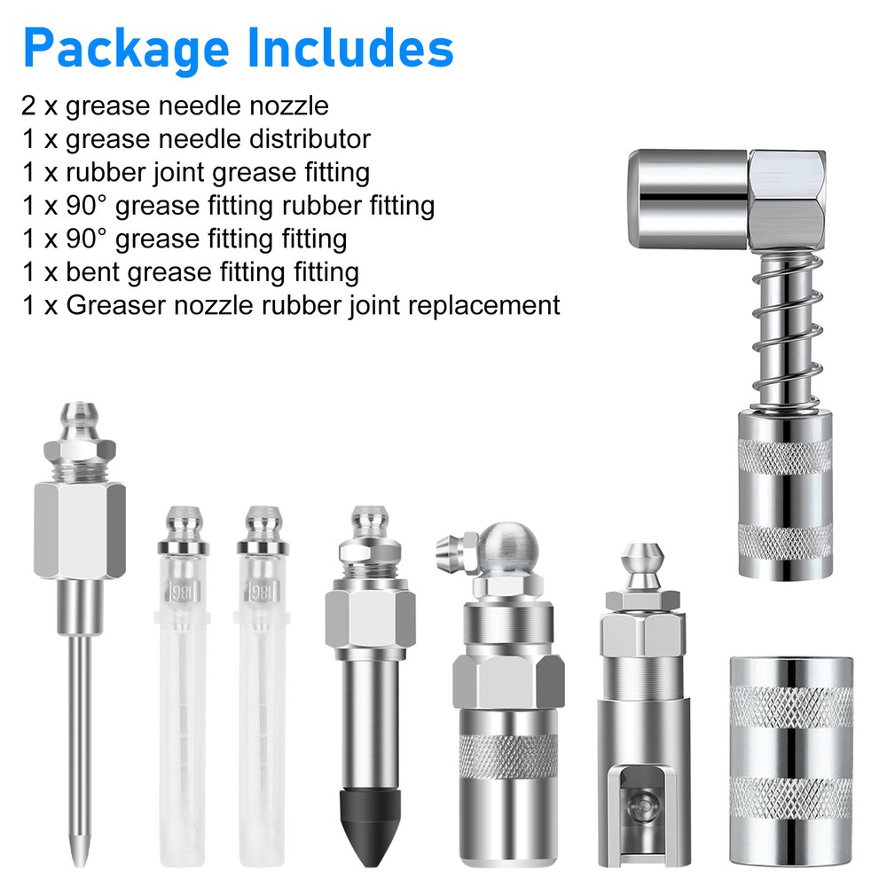 8pcs Grease Needle Tip Accessory Set,Injector Nozzle Dispenser 90 Degree Coupler