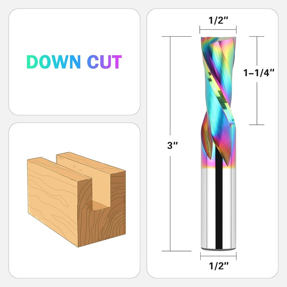 Downcut Spiral Router Bit 1/2 Inch Shank, 1/2 Cutting Diameter Solid Carbide CNC