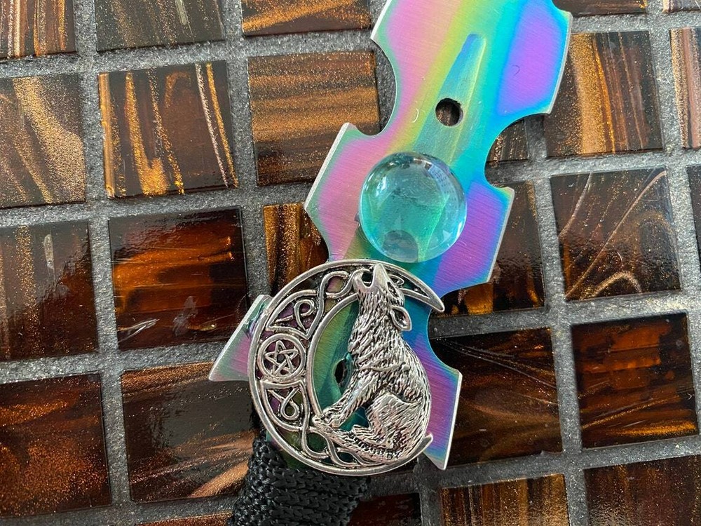 " Athame / Dagger - Small - Aurora Borealis Celtic Wolf Moon"