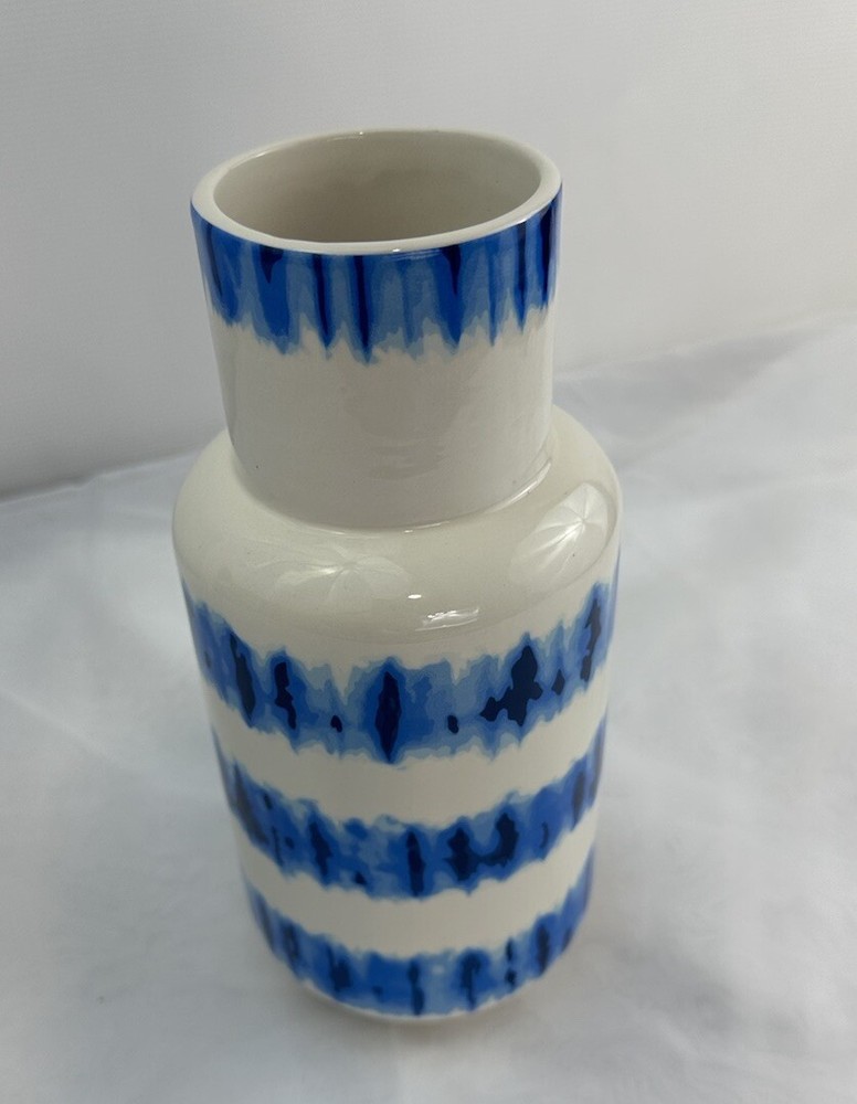 Blue Tie Dye Design Earthenware 10" Vase Mid Century Design