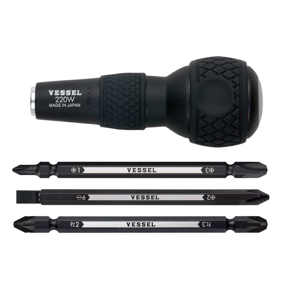 VESSEL BALL GRIP 1/4" Hex. Bit Interchangeable Screwdriver Bit 3PC. +1 +3 / +...