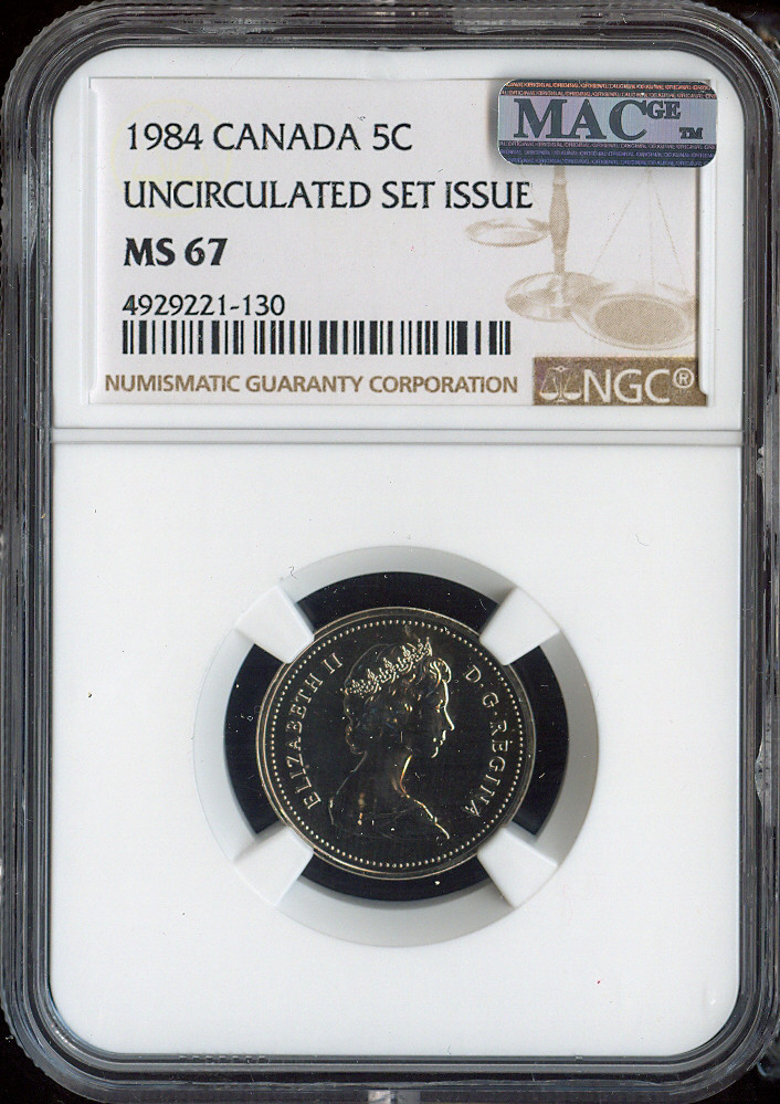1984 Canada 5 Cents 5C NGC MS67 MAC - Quality