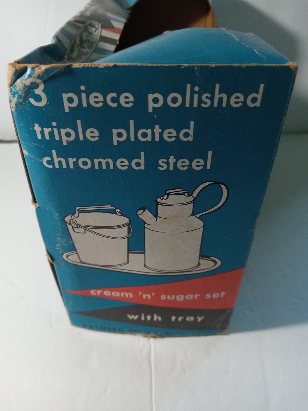 Vtg, Dairy Farmhouse Cream Sugar Set NOS Original Packaging Plated Chromed Steel