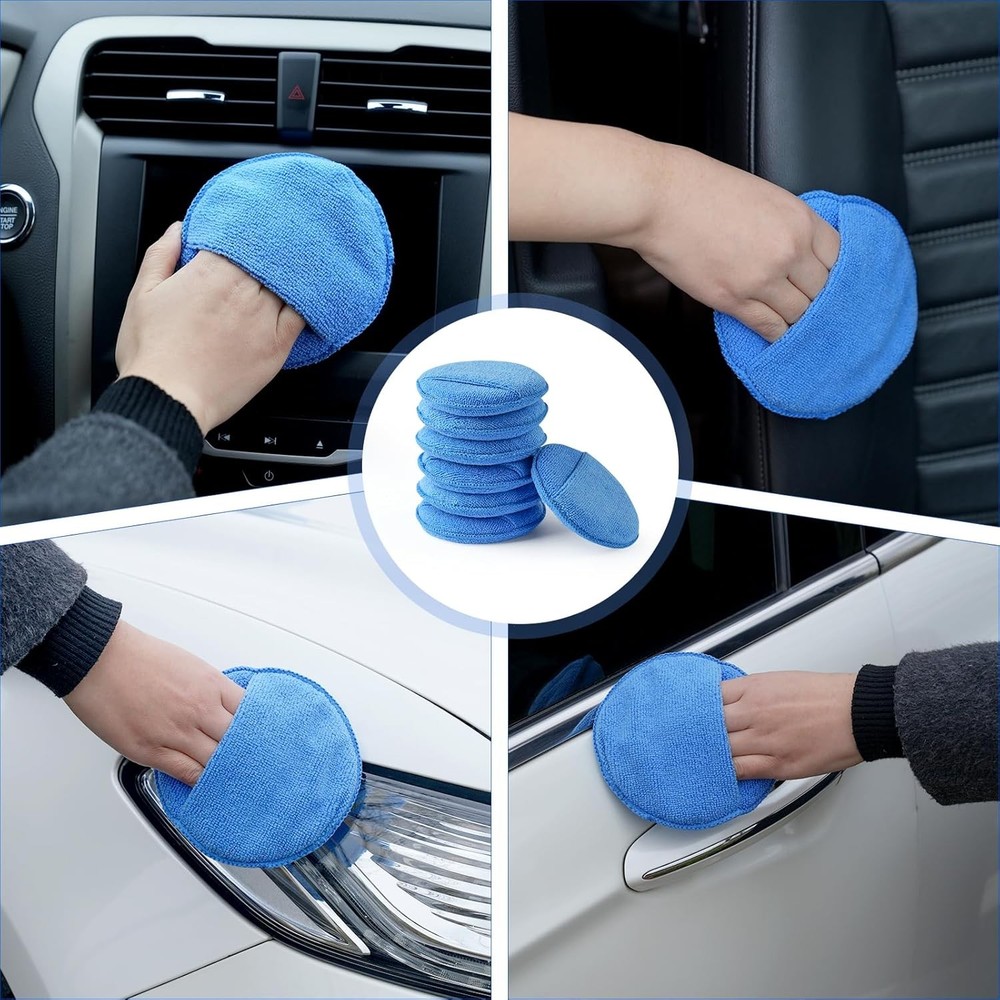 Wax Applicator Pad (8 Pack), 5 Inch Microfiber with Blue