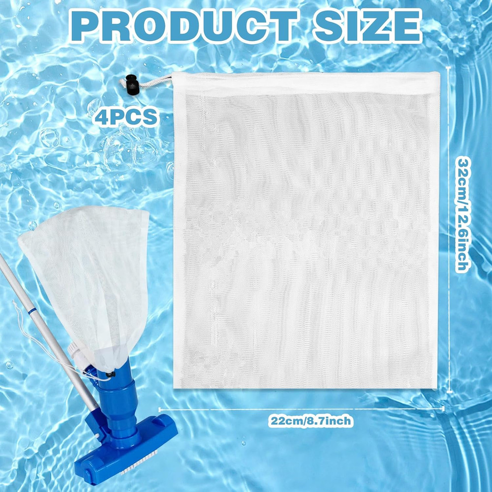 4Pcs Pool Vacuum Replacement Mesh Bag, Pool Leaf Vacuum Net Bag Fine Mesh with L
