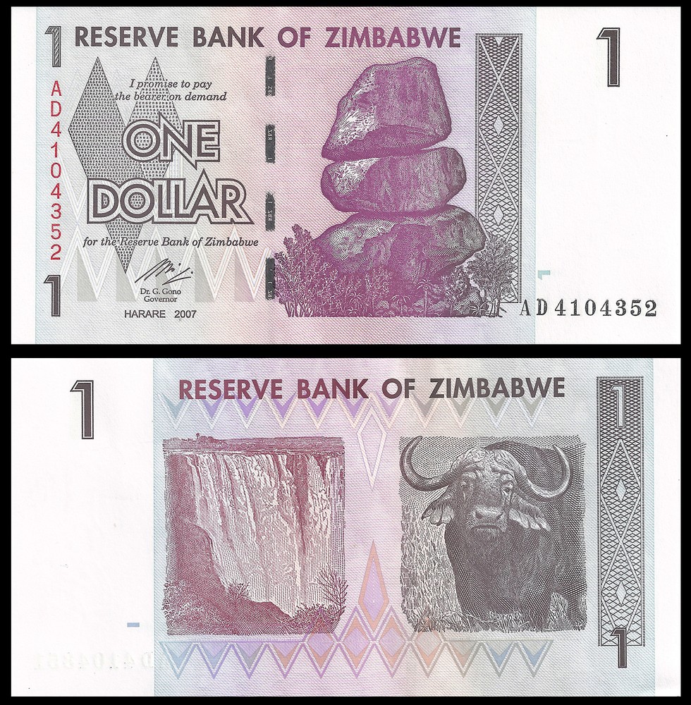 ZIMBABWE 1 DOLLAR 2007 P 65 UNC