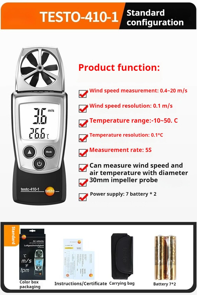 Thermal Anemometer,410 High Precision Hot Wire Air Volume Test Wind Meter