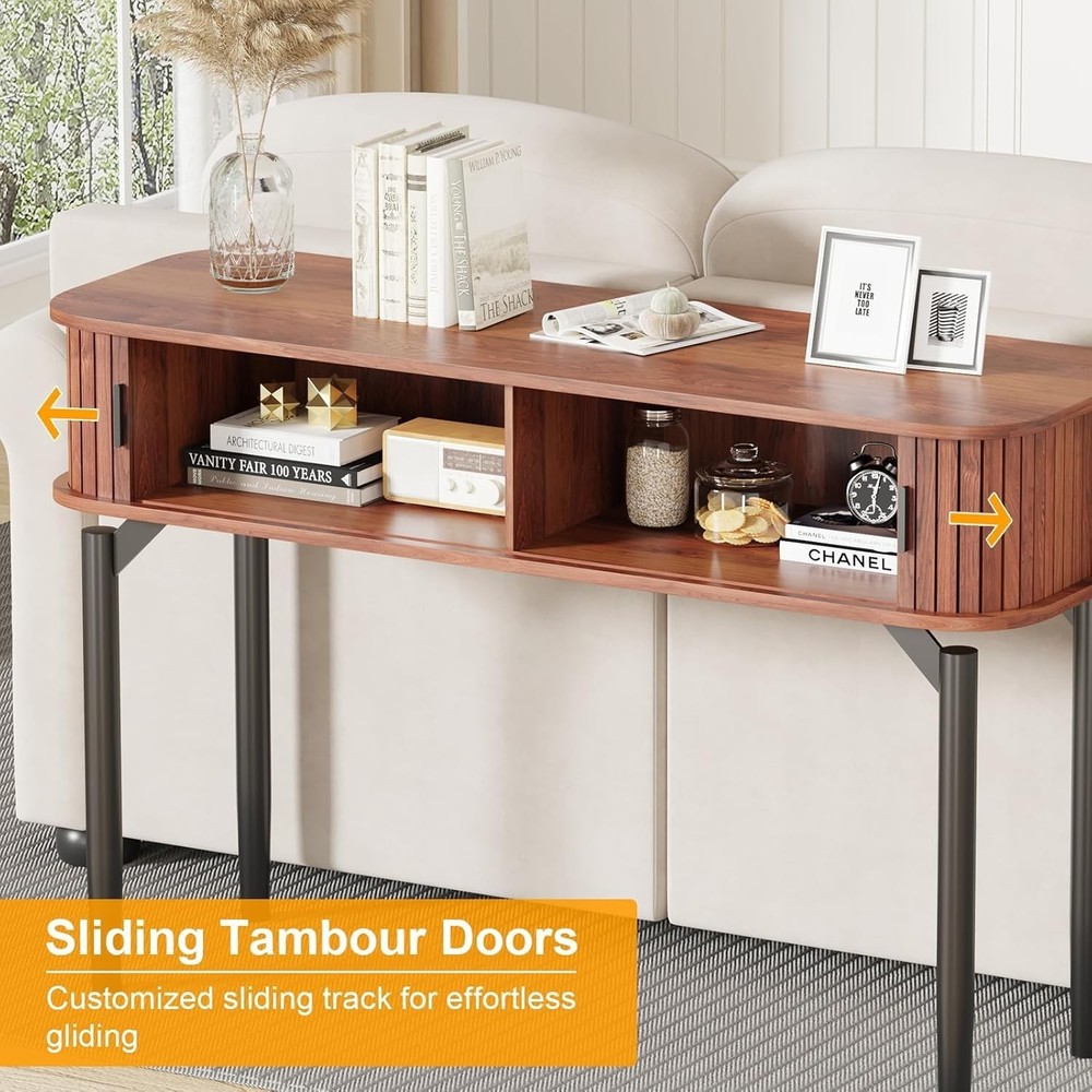 Console Table Narrow Sofa Table with Sliding Door Open Display for Entryway US