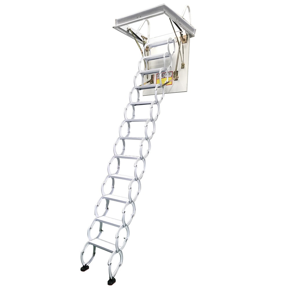 1 PC 70*100cm Attic Loft Ceiling Retractable Folding Ladder All White Max 9.8 ft