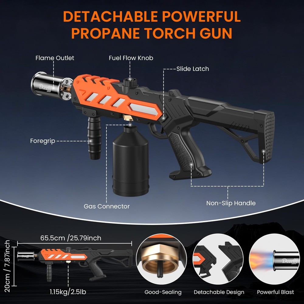 Powerful Propane Torch Gun, Adjustable Flame Thrower Kitchen Orange