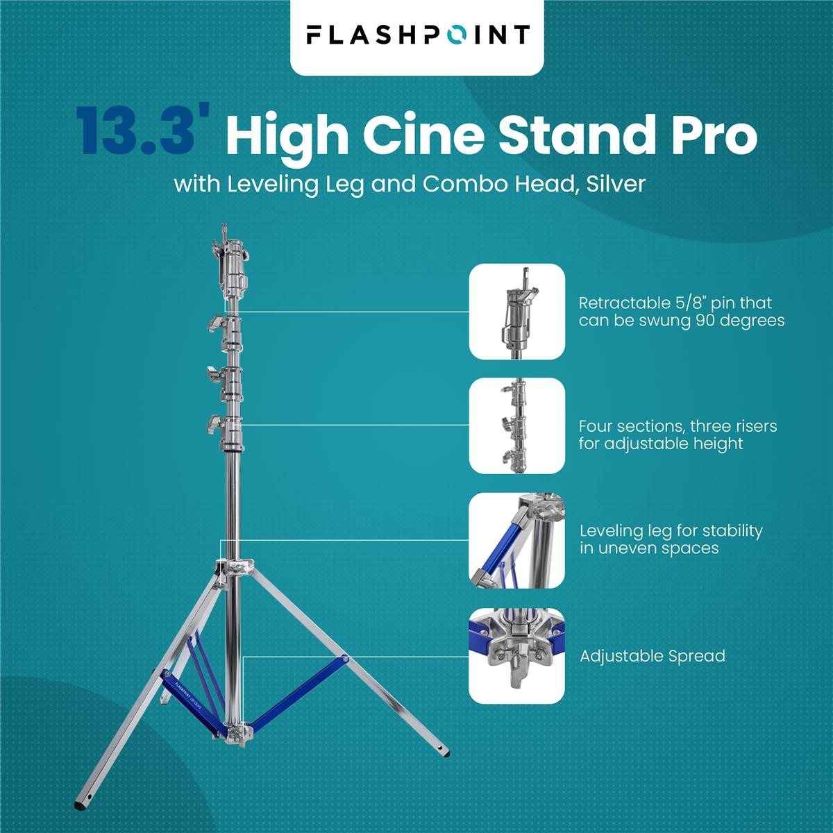 Flashpoint Flashpoint Heavy Duty 13.3ft High Cine Stand Pro with Leveling Leg an