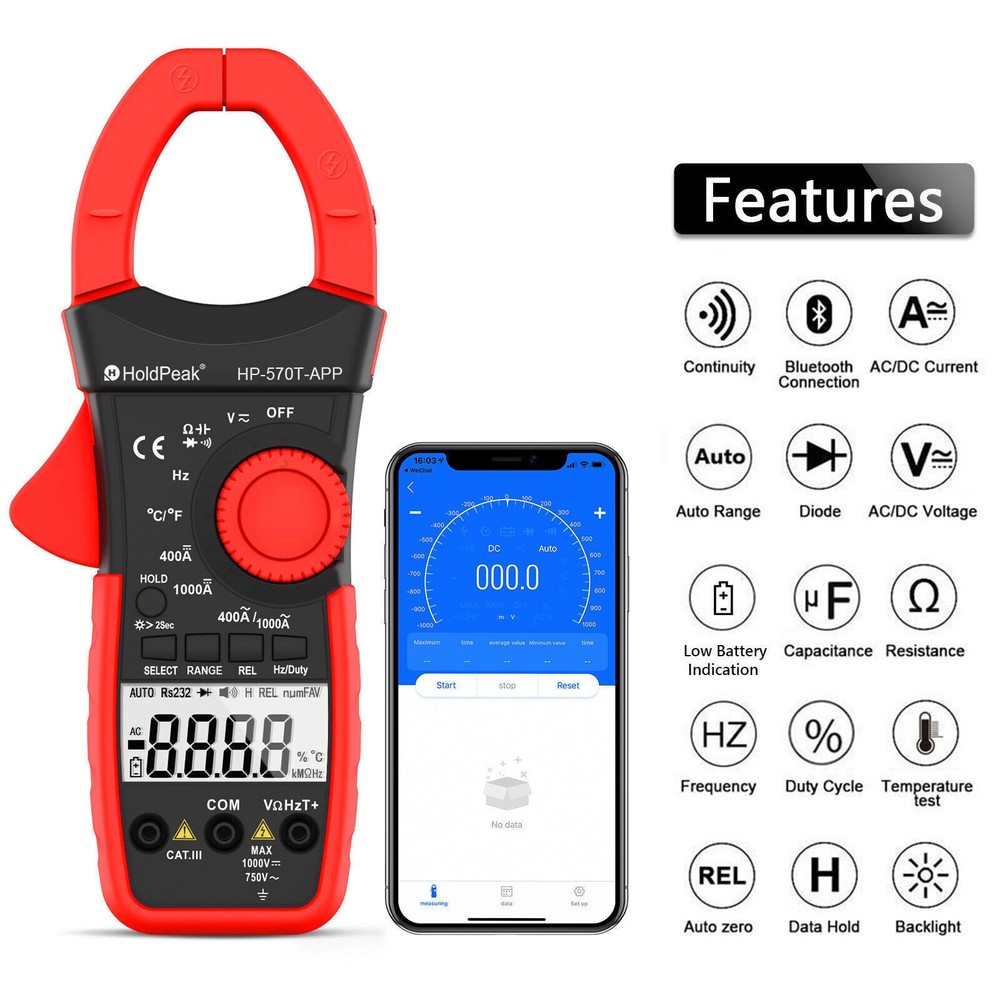 Digital Clamp Meter Multimeter AC/DC Amp Volt Current Temp NCV Tester 4000 Count