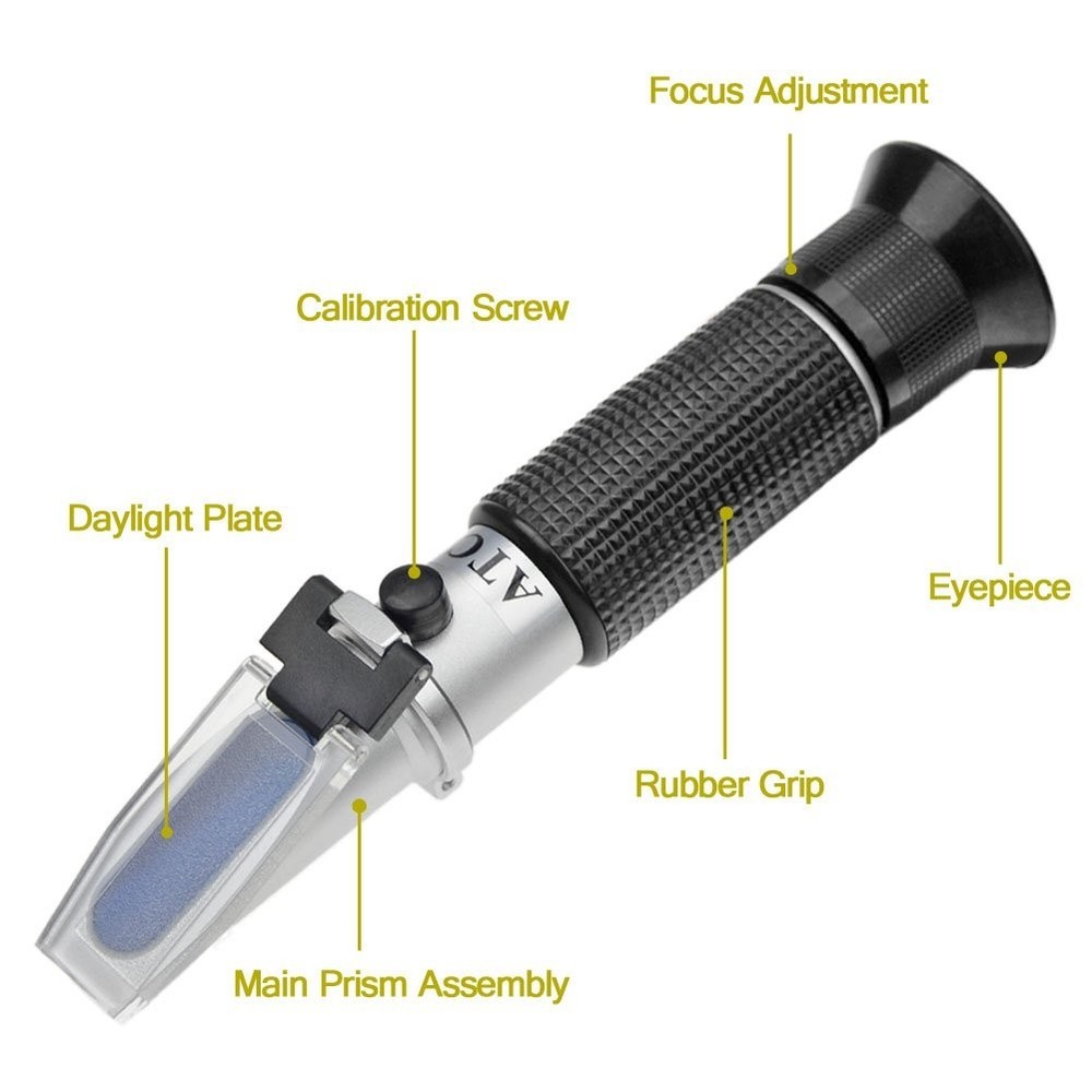 Brix Refractometer with ATC, Dual Scale - Specific Gravity & Brix, Hydrometer in