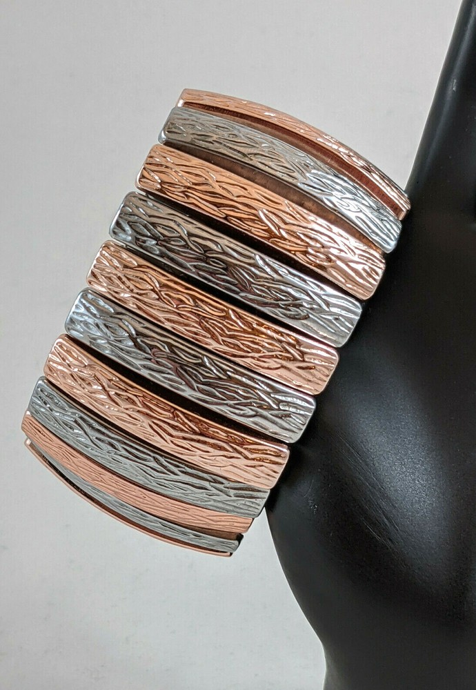 Retro Stretch Bracelet Copper/ Silver Tones