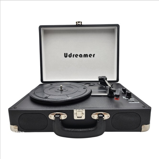 Udreamer Bluetooth Record Player Turntable 3-Speed Suitcase Black Tested NOB