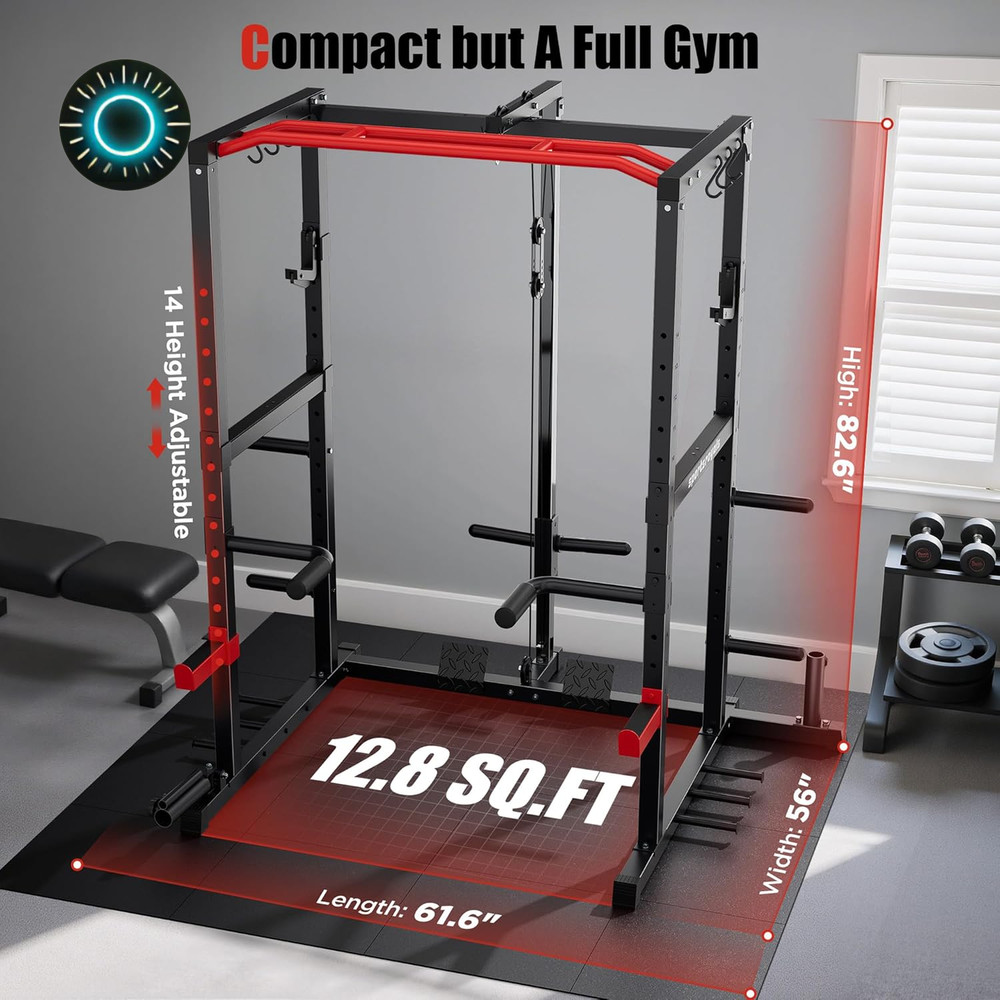 Sportsroyals Power Cage 1600Lbs Multi-Function Power Rack with Adjustable Cable