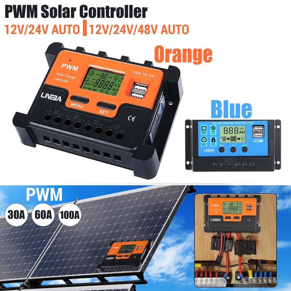 100A Solar Charge Controller Regulator Auto Focus 2USB 12/24/48V for Solar Panel
