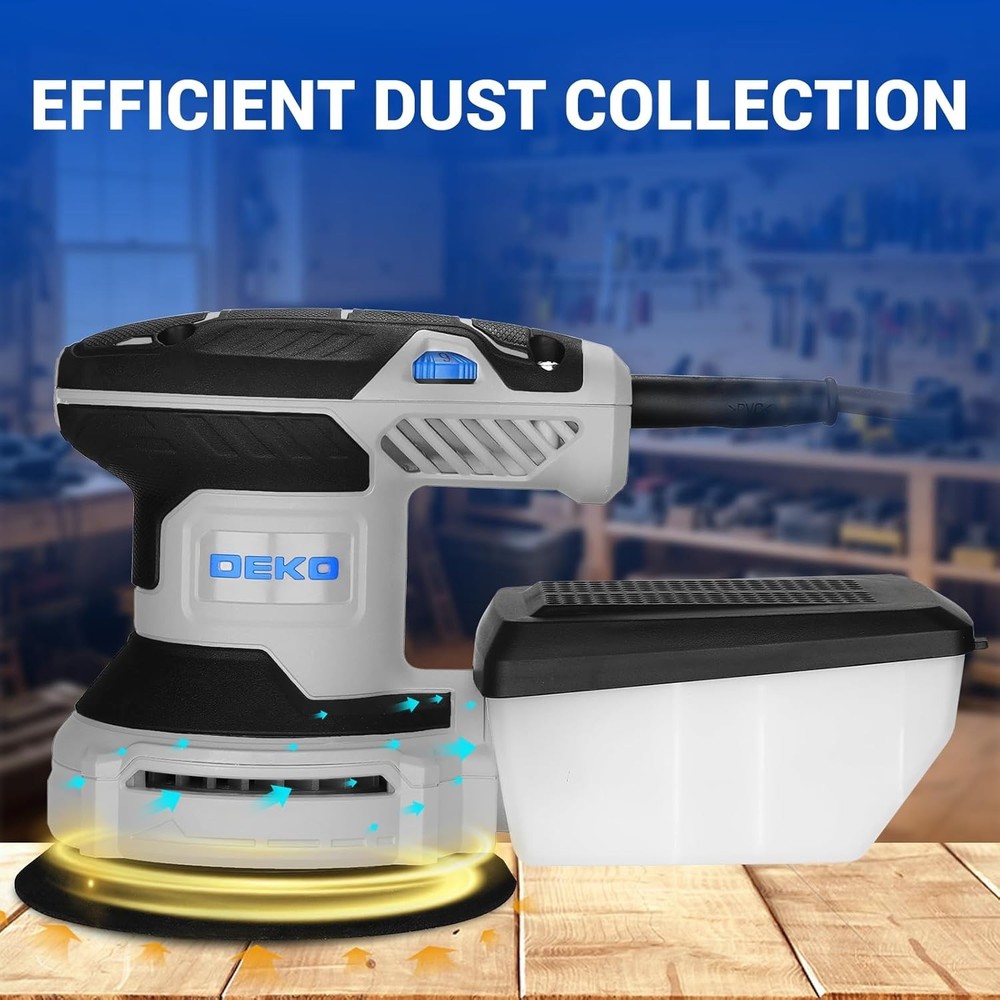 5” Electric Orbital Sander: 6 Variable Speeds & Enhanced Dust Collection System