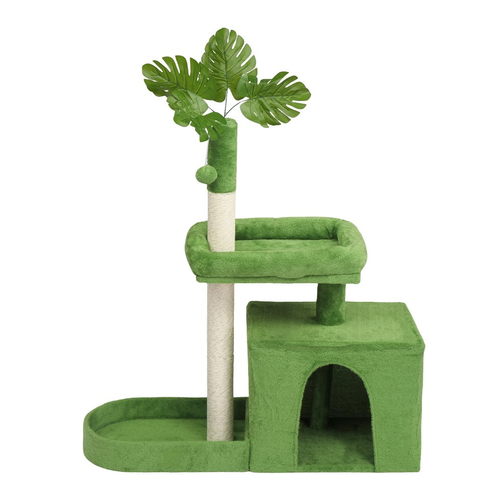 Cat Tree with Leaves Multi-level Cat Tower Cat Scratching Post Cozy Cat Condo