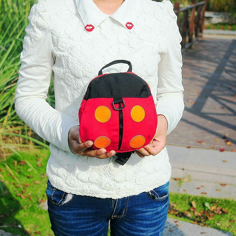 Kids Backpack w/ Chest Strap Leash Candy Toy Bag Ladybug Pattern