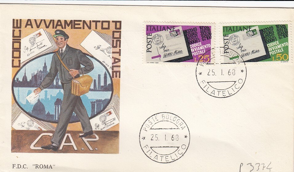 25/1/1968 FDC ROME "POSTAL CODE" 1ST DAY ISSUE (P3374)