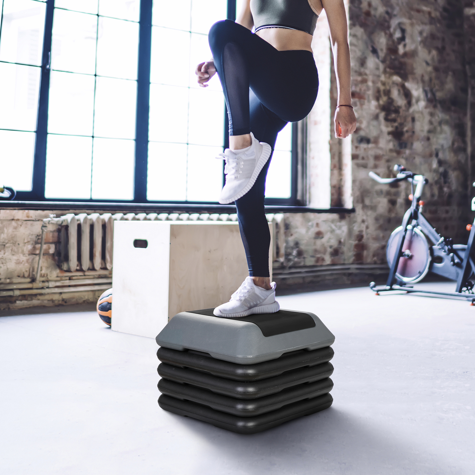 Adjustable Aerobic Step Exercise Platform Nonslip with 4 Risers Indoor Gym Home